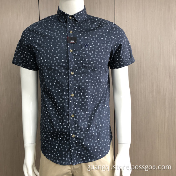 Male 100% cotton embroidery short sleeve print shirt